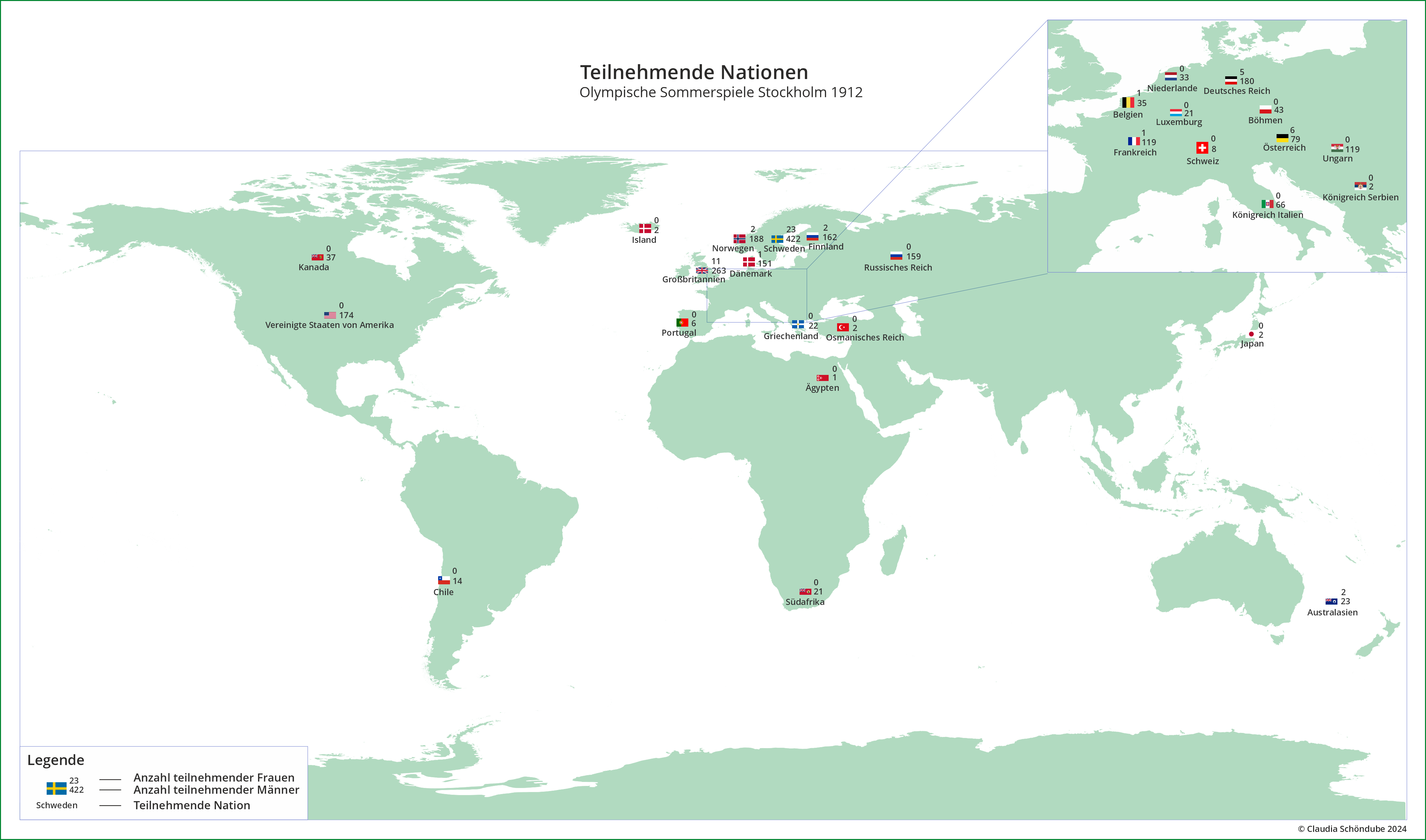 Teilnehmende Nationen 1912 an den Olympischen Sommerspielen in Stockholm