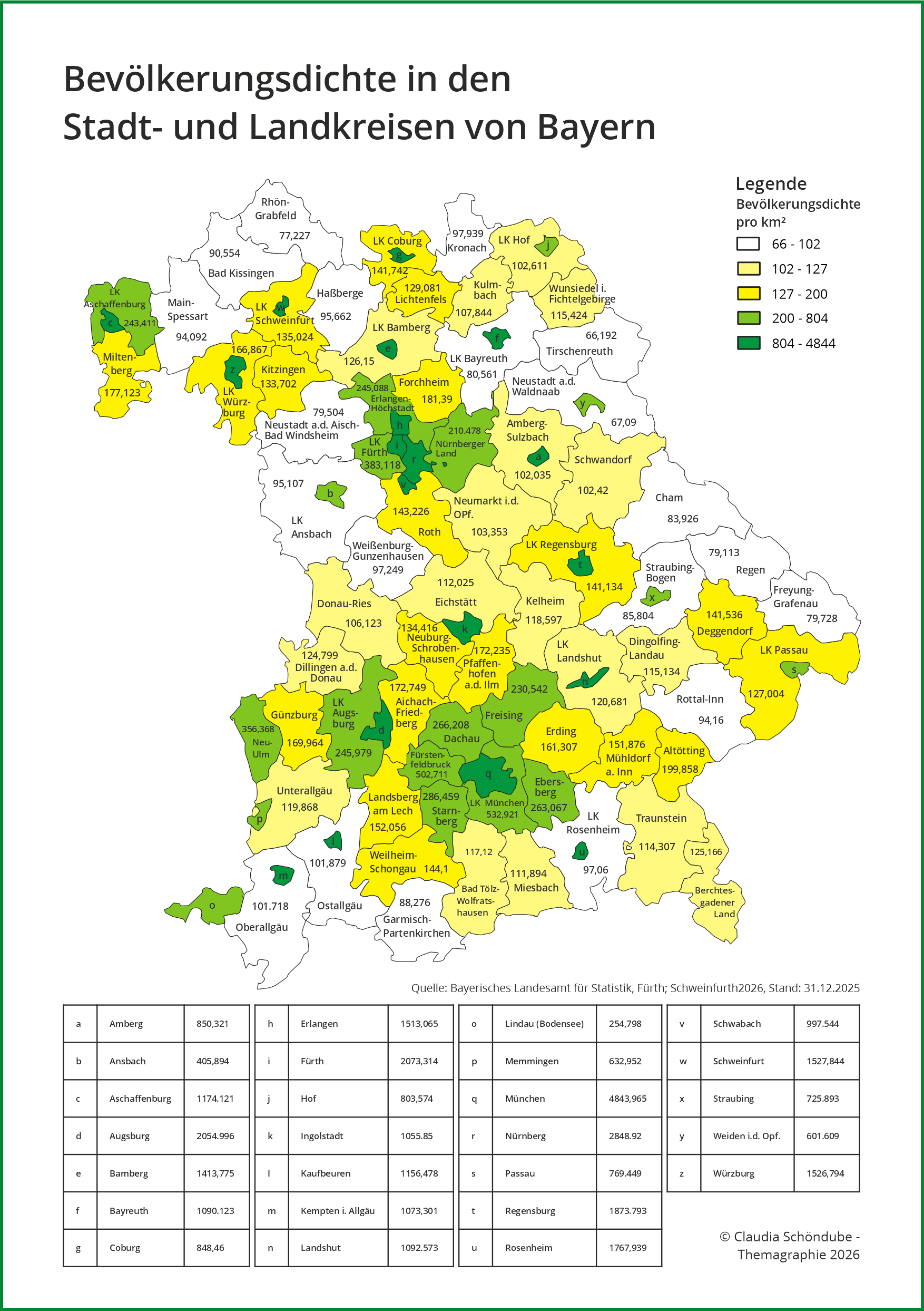 Kartogramm Bevölkerungsdichte Bayern 2025