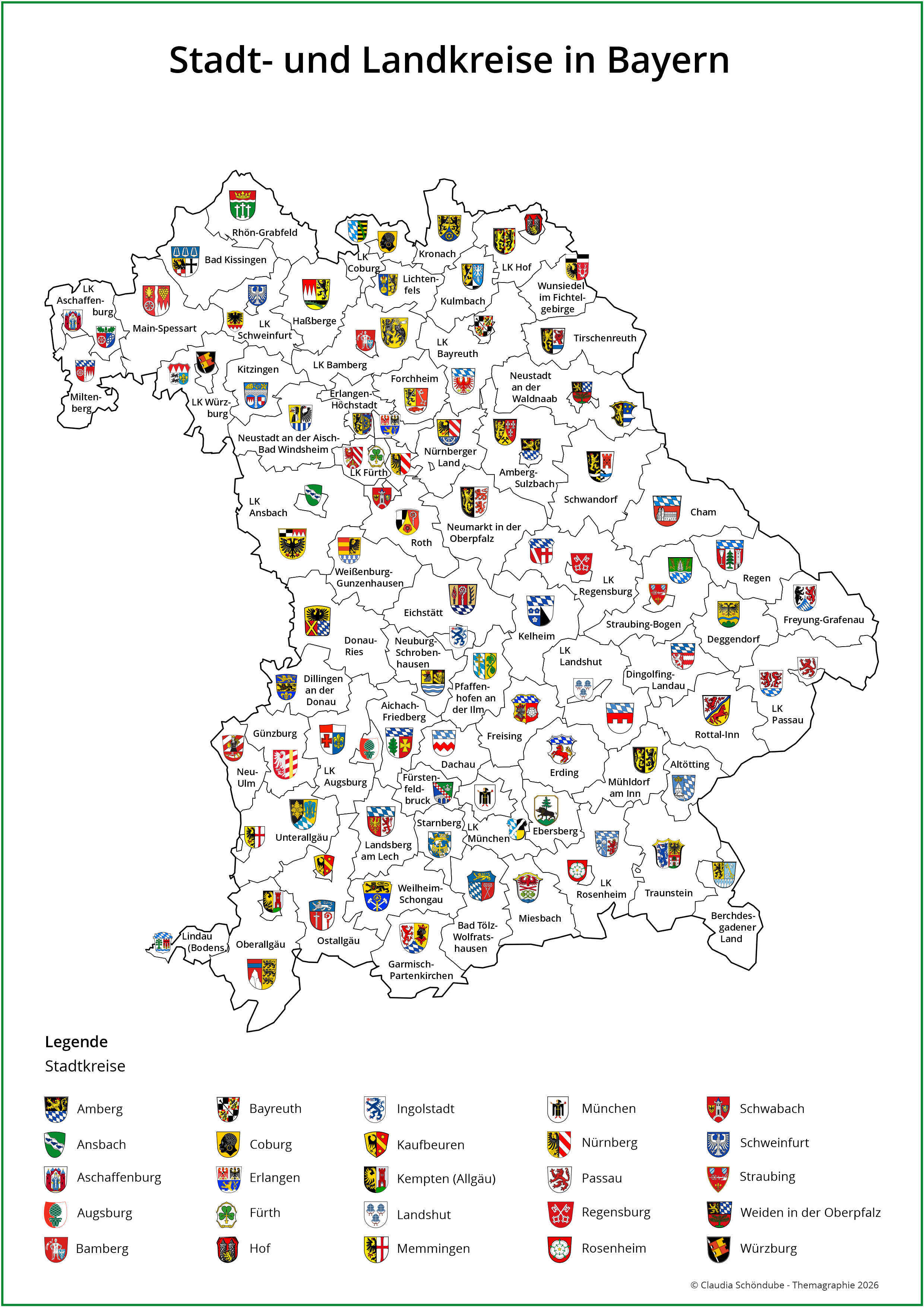 Stadt und Landkreise von Bayern mit Wappen