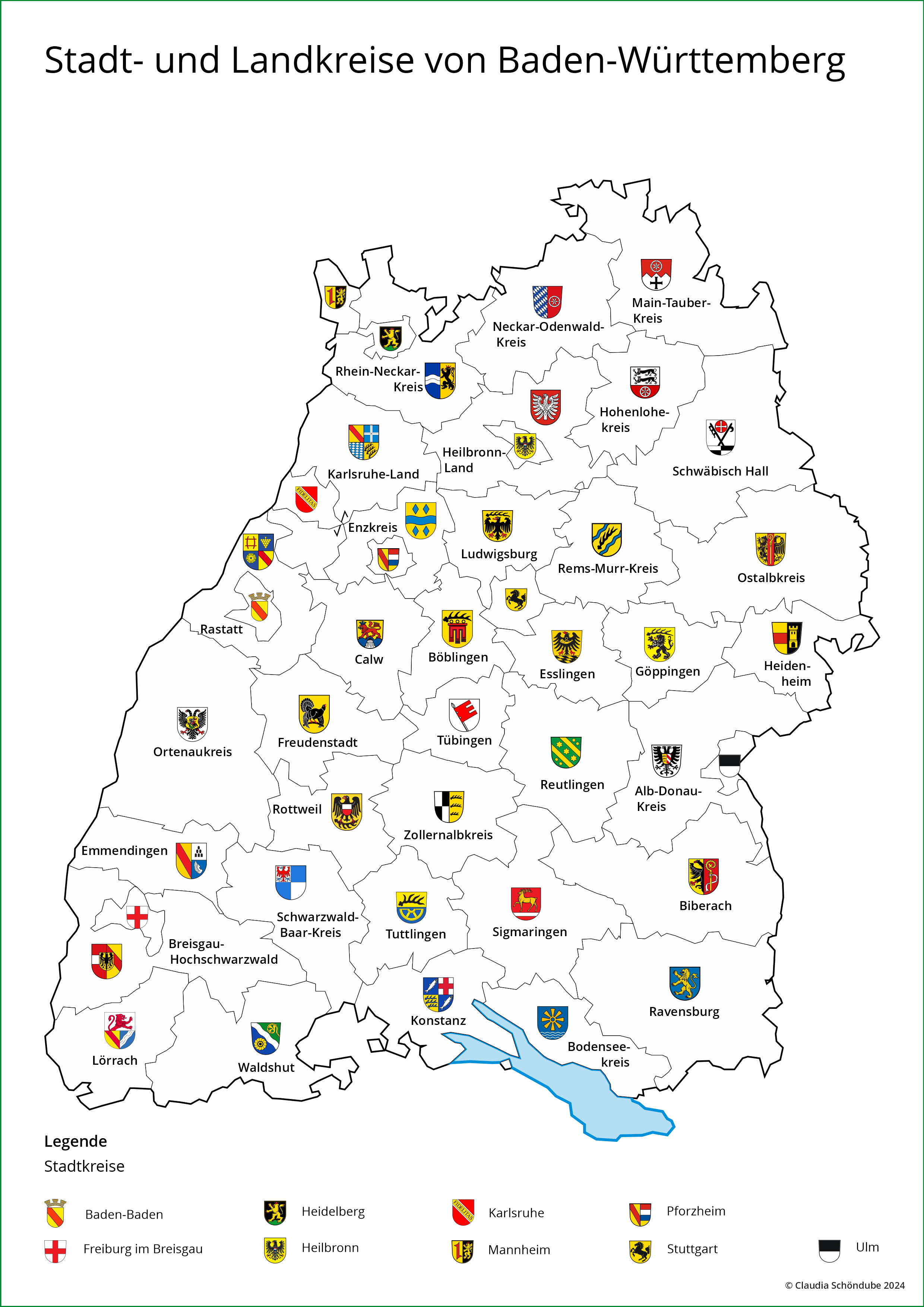 Stadt und Landkreise von Baden-Württemberg mit Wappen