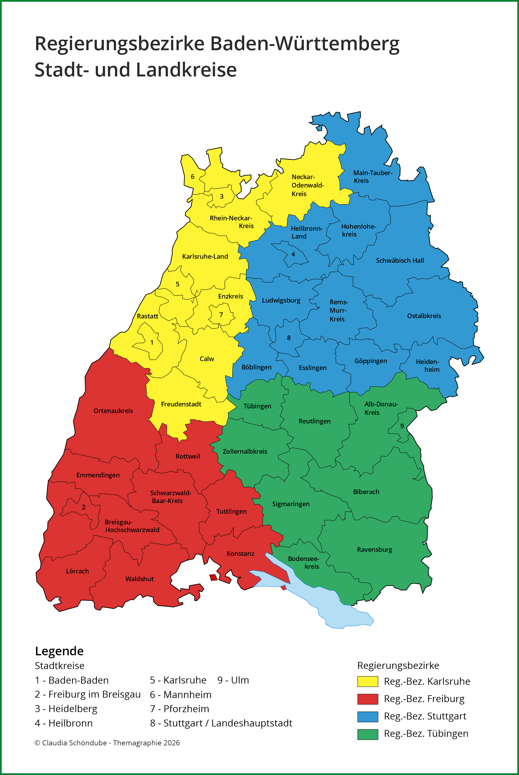 Karte Regierungsbezirke Baden-Württemberg Land- und Stadtkreise