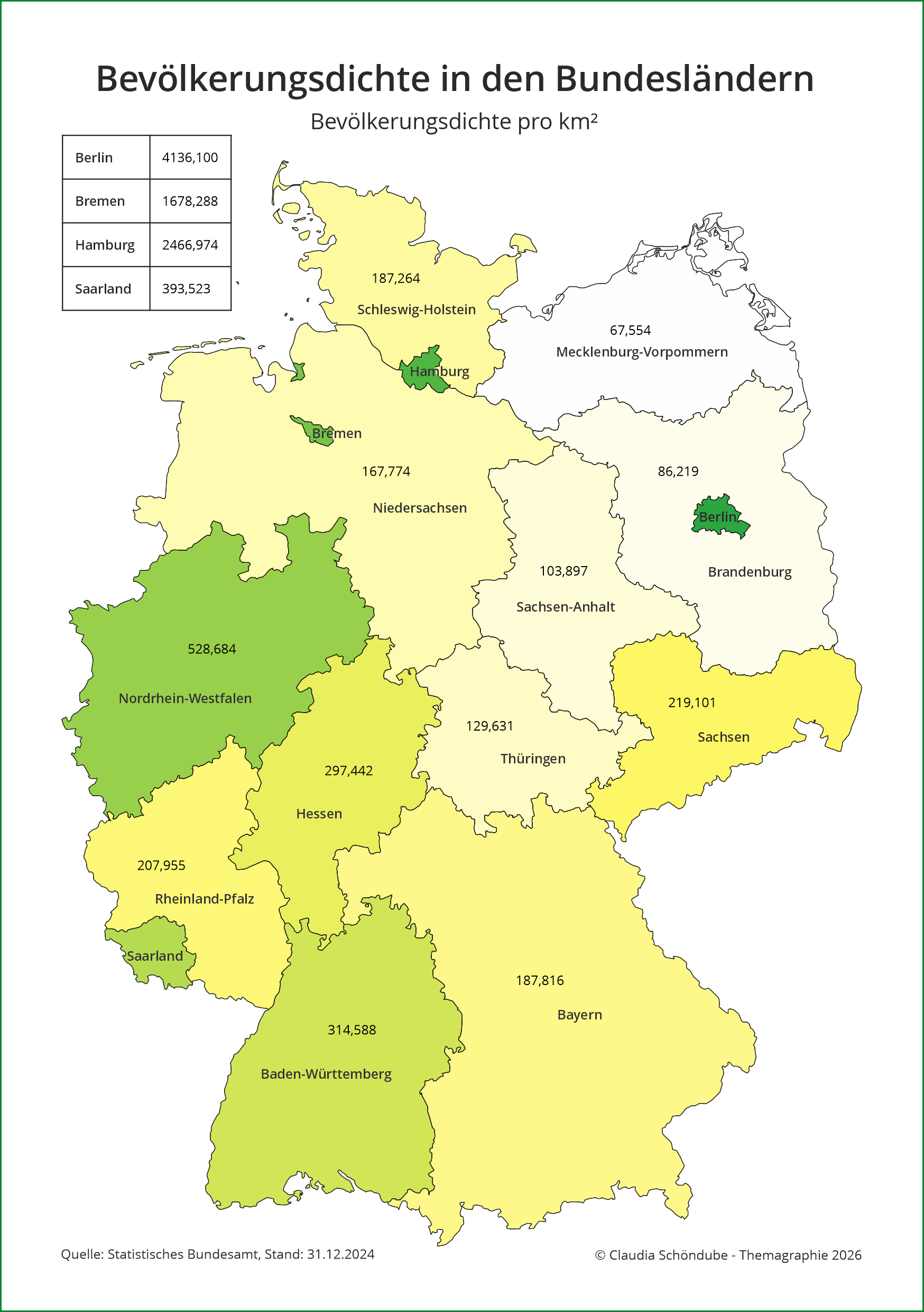 Kartogramm Bevölkerungsdichte von Deutschland