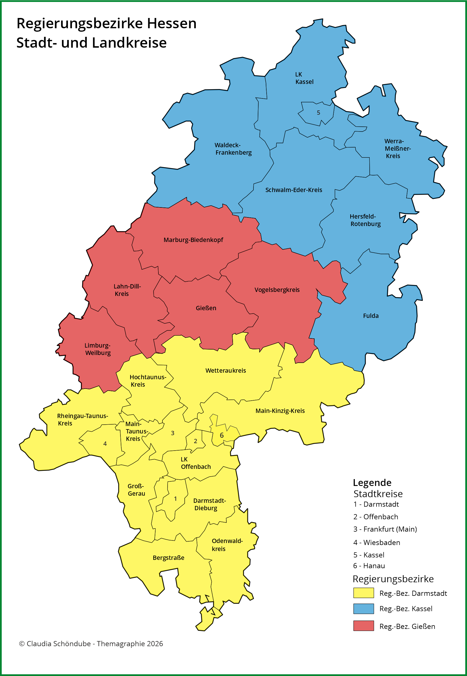 Karte Regierungsbezirke Hessen Land- und Stadtkreise