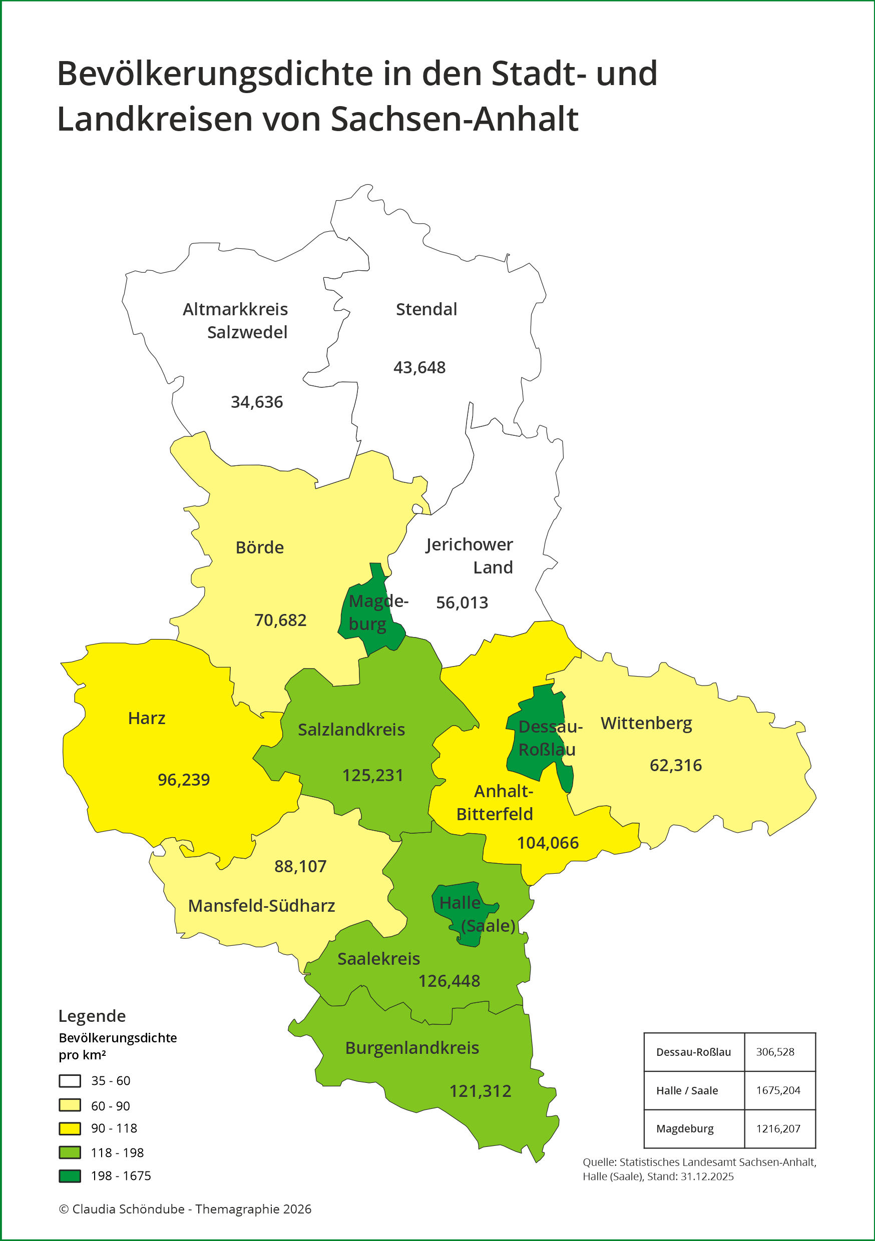 Bevölkerungsdichte von Sachsen-Anhalt 2025