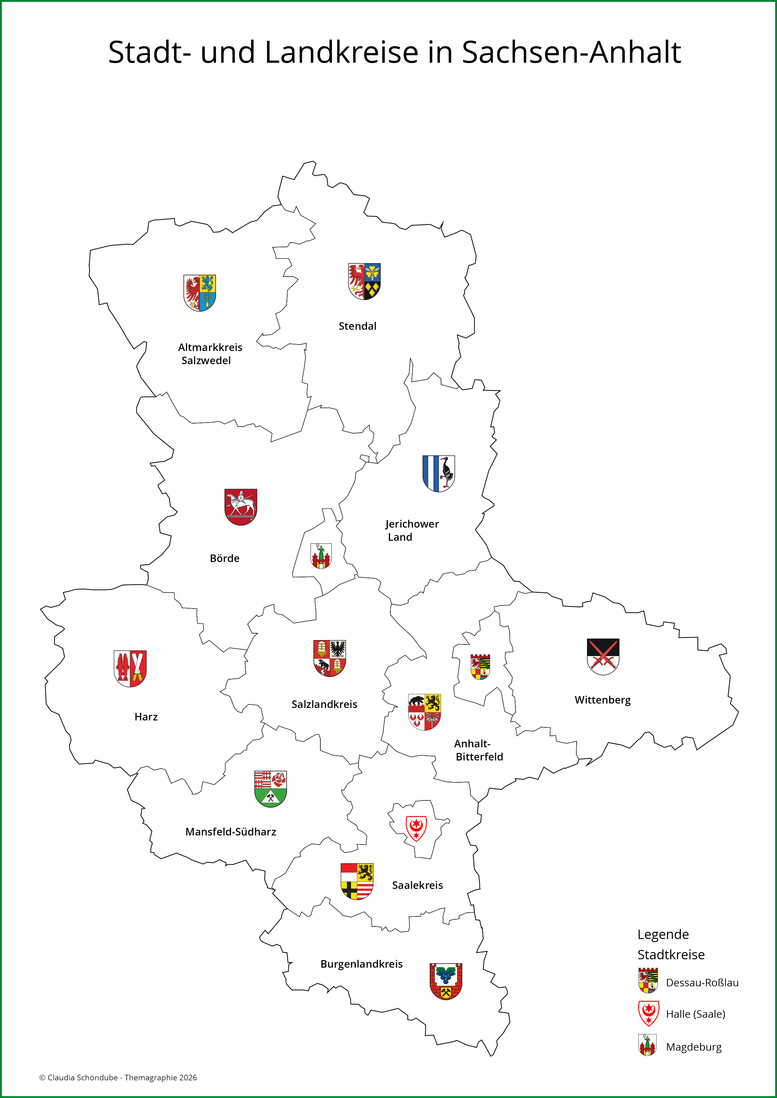 Stadt und Landkreise von Sachsen-Anhalt mit Wappen